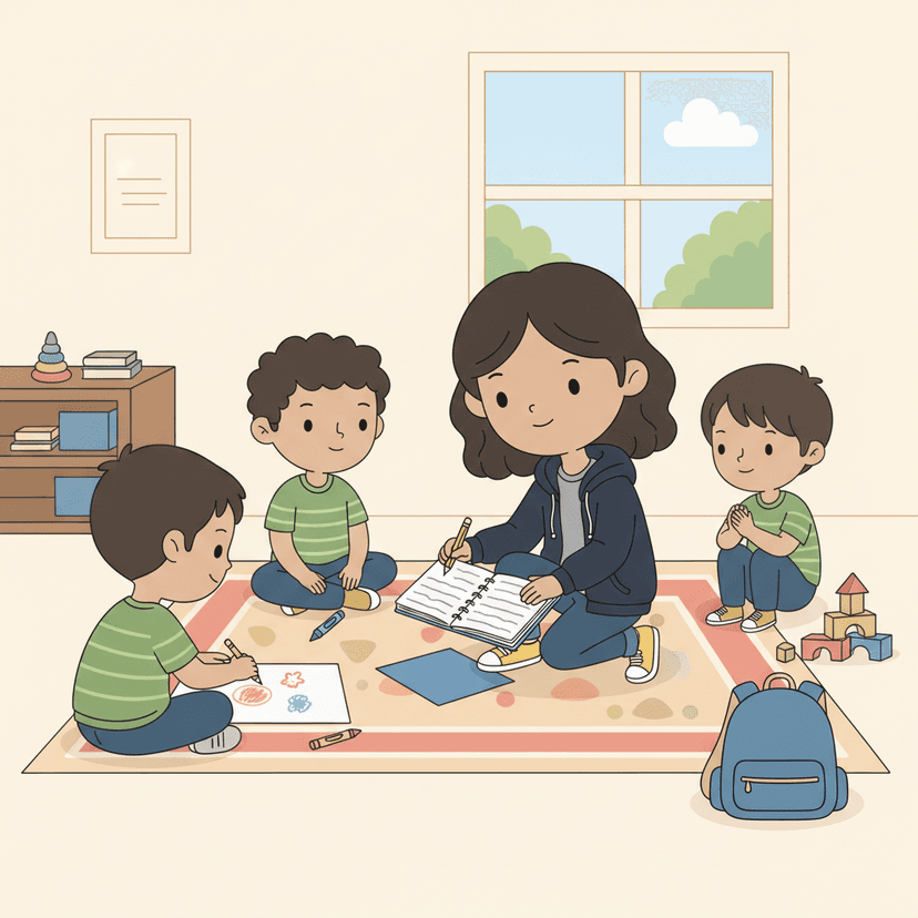 Story illustration: two children sitting together at a desk during group work